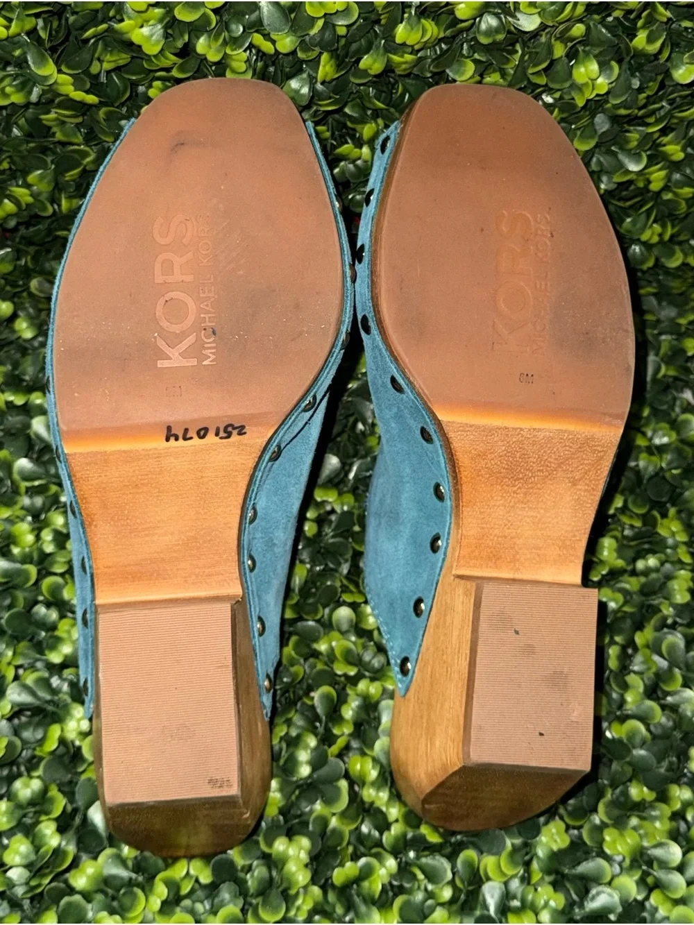 Michael Kors Teal Suede Open-Toe Zip Wedge Mule Clogs - Picture 5 of 7